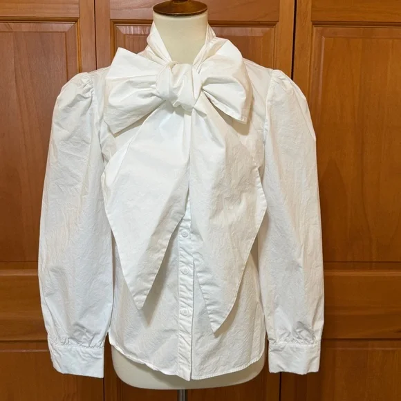 Anthropologie Mare Mare White Puff Sleeve Blouse with Oversized Bow - Picture 7 of 15